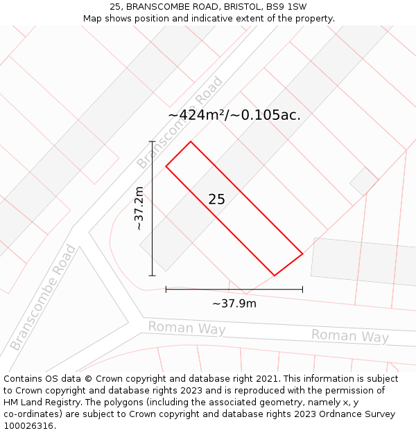 25, BRANSCOMBE ROAD, BRISTOL, BS9 1SW: Plot and title map
