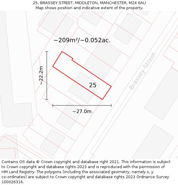 25, BRASSEY STREET, MIDDLETON, MANCHESTER, M24 6AU: Plot and title map
