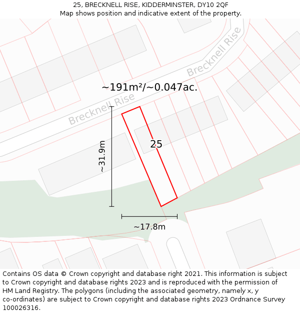 25, BRECKNELL RISE, KIDDERMINSTER, DY10 2QF: Plot and title map