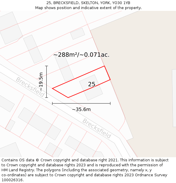 25, BRECKSFIELD, SKELTON, YORK, YO30 1YB: Plot and title map