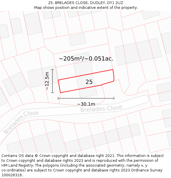 25, BRELADES CLOSE, DUDLEY, DY1 2UZ: Plot and title map