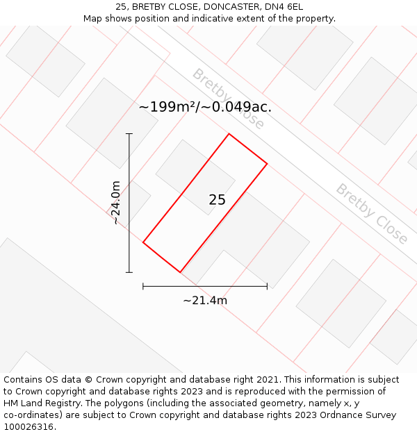 25, BRETBY CLOSE, DONCASTER, DN4 6EL: Plot and title map