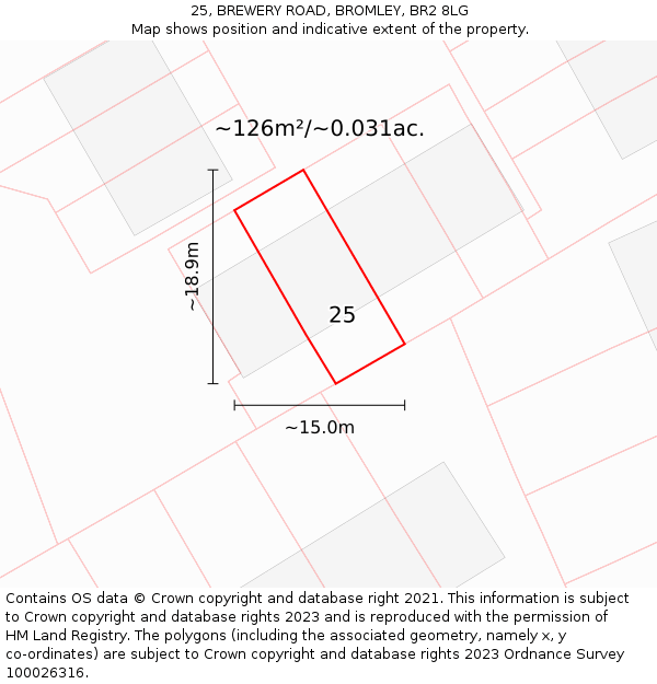 25, BREWERY ROAD, BROMLEY, BR2 8LG: Plot and title map