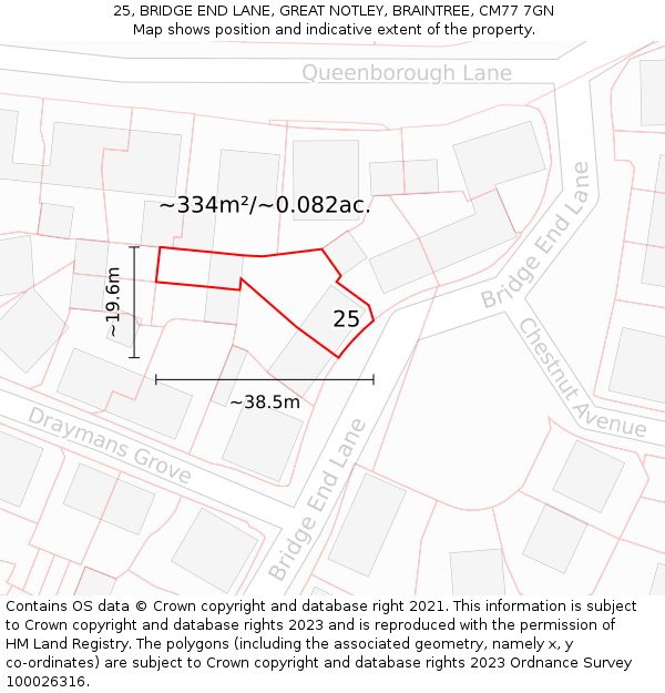 25, BRIDGE END LANE, GREAT NOTLEY, BRAINTREE, CM77 7GN: Plot and title map