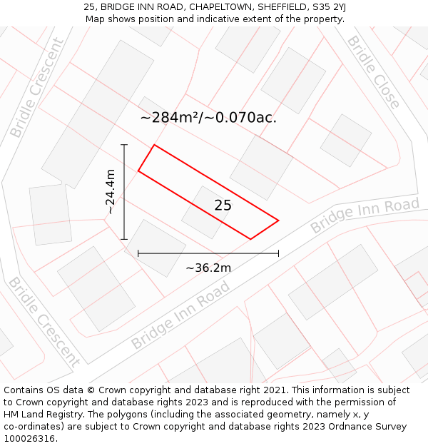 25, BRIDGE INN ROAD, CHAPELTOWN, SHEFFIELD, S35 2YJ: Plot and title map