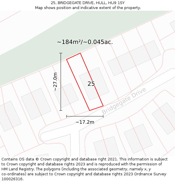 25, BRIDGEGATE DRIVE, HULL, HU9 1SY: Plot and title map