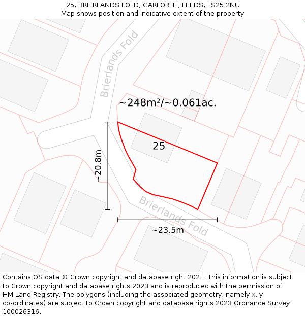 25, BRIERLANDS FOLD, GARFORTH, LEEDS, LS25 2NU: Plot and title map