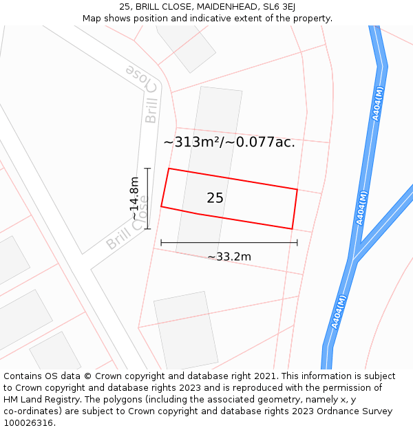 25, BRILL CLOSE, MAIDENHEAD, SL6 3EJ: Plot and title map