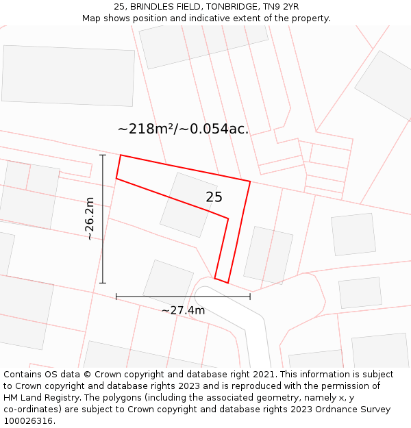 25, BRINDLES FIELD, TONBRIDGE, TN9 2YR: Plot and title map