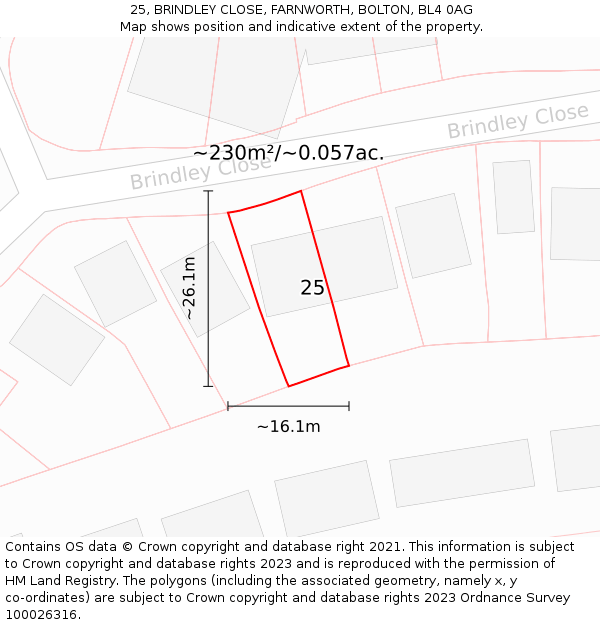 25, BRINDLEY CLOSE, FARNWORTH, BOLTON, BL4 0AG: Plot and title map