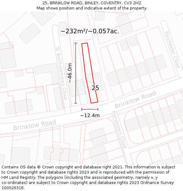 25, BRINKLOW ROAD, BINLEY, COVENTRY, CV3 2HZ: Plot and title map