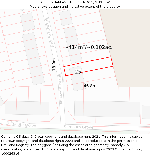 25, BRIXHAM AVENUE, SWINDON, SN3 1EW: Plot and title map