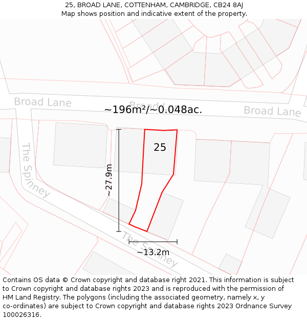 25, BROAD LANE, COTTENHAM, CAMBRIDGE, CB24 8AJ: Plot and title map