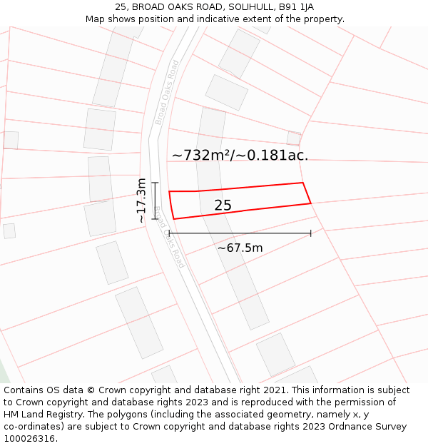 25, BROAD OAKS ROAD, SOLIHULL, B91 1JA: Plot and title map