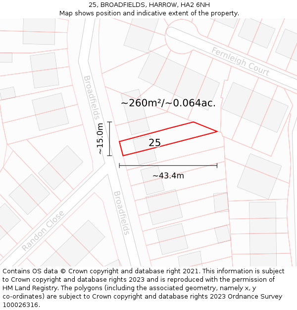 25, BROADFIELDS, HARROW, HA2 6NH: Plot and title map