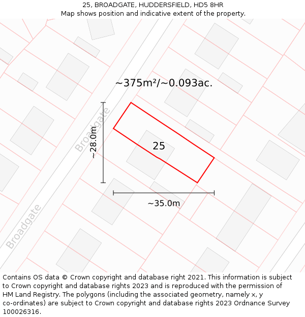 25, BROADGATE, HUDDERSFIELD, HD5 8HR: Plot and title map