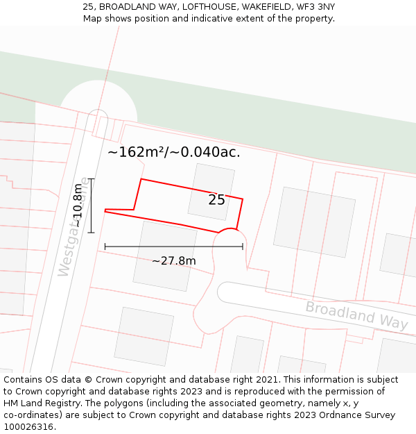 25, BROADLAND WAY, LOFTHOUSE, WAKEFIELD, WF3 3NY: Plot and title map
