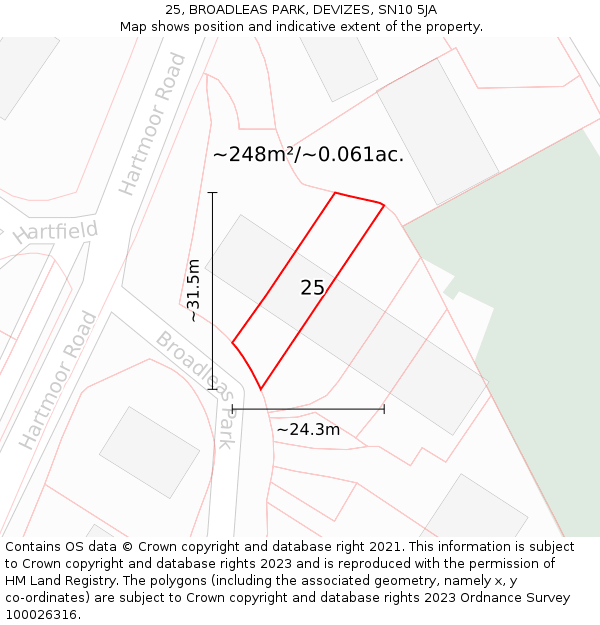 25, BROADLEAS PARK, DEVIZES, SN10 5JA: Plot and title map