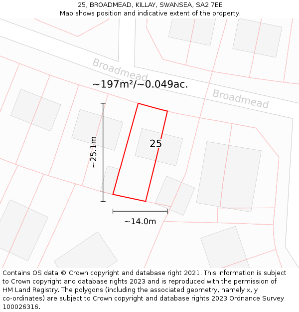 25, BROADMEAD, KILLAY, SWANSEA, SA2 7EE: Plot and title map