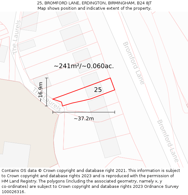 25, BROMFORD LANE, ERDINGTON, BIRMINGHAM, B24 8JT: Plot and title map