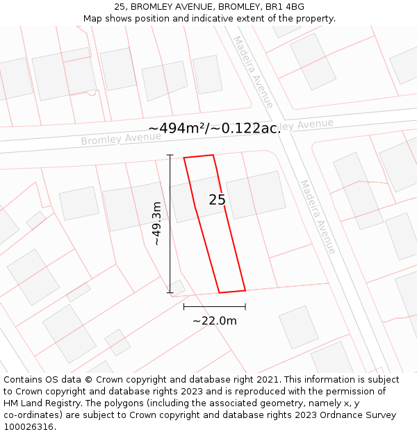 25, BROMLEY AVENUE, BROMLEY, BR1 4BG: Plot and title map