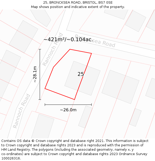 25, BRONCKSEA ROAD, BRISTOL, BS7 0SE: Plot and title map