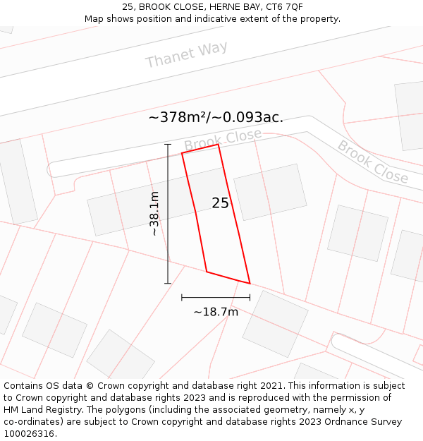 25, BROOK CLOSE, HERNE BAY, CT6 7QF: Plot and title map
