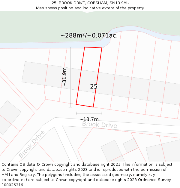 25, BROOK DRIVE, CORSHAM, SN13 9AU: Plot and title map