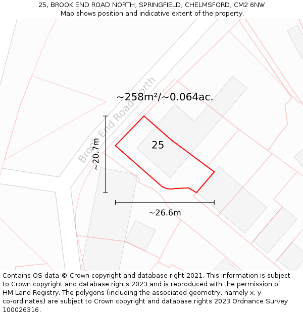 25, BROOK END ROAD NORTH, SPRINGFIELD, CHELMSFORD, CM2 6NW: Plot and title map