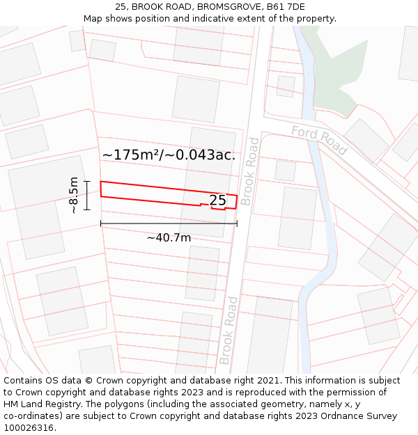 25, BROOK ROAD, BROMSGROVE, B61 7DE: Plot and title map