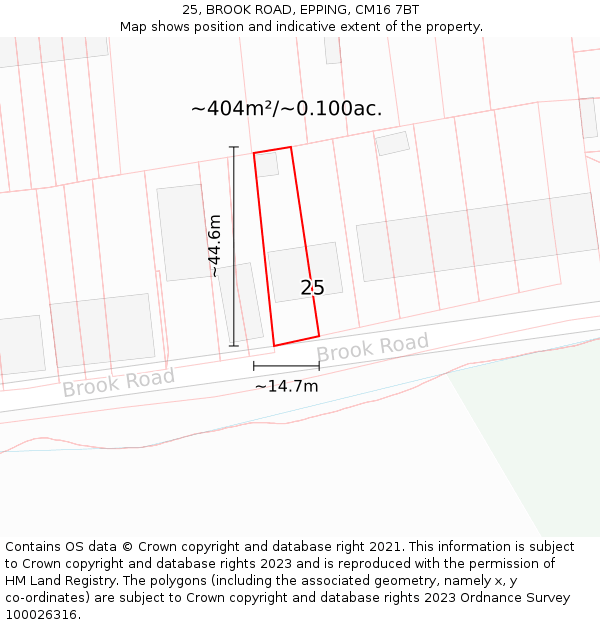 25, BROOK ROAD, EPPING, CM16 7BT: Plot and title map