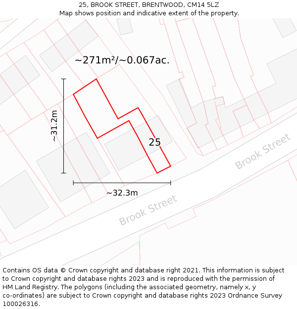 25, BROOK STREET, BRENTWOOD, CM14 5LZ: Plot and title map
