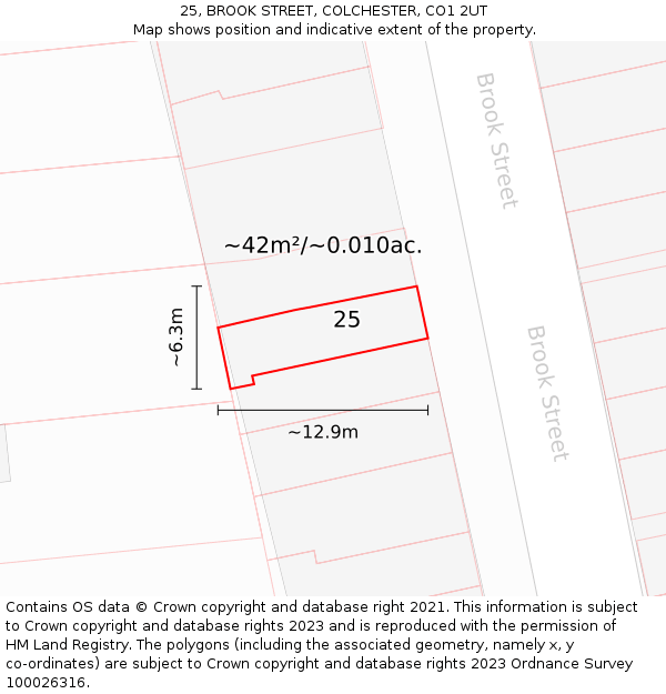 25, BROOK STREET, COLCHESTER, CO1 2UT: Plot and title map