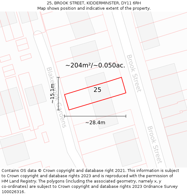 25, BROOK STREET, KIDDERMINSTER, DY11 6RH: Plot and title map