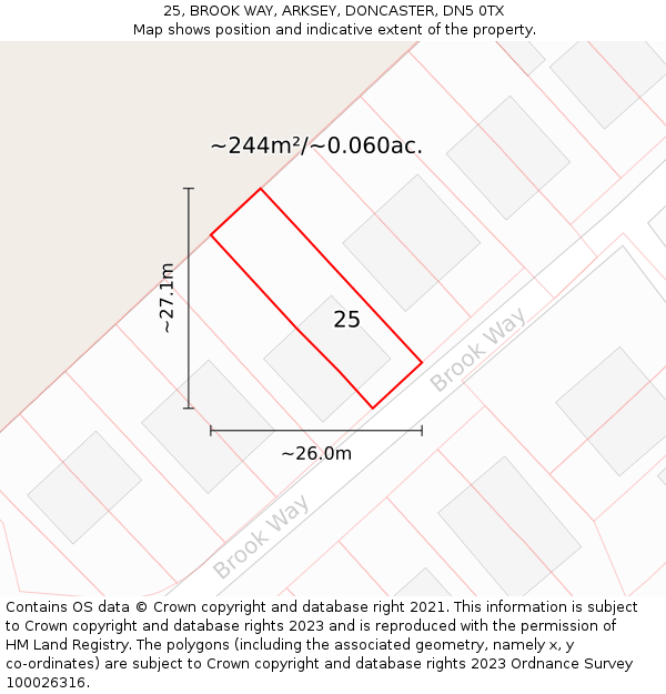 25, BROOK WAY, ARKSEY, DONCASTER, DN5 0TX: Plot and title map