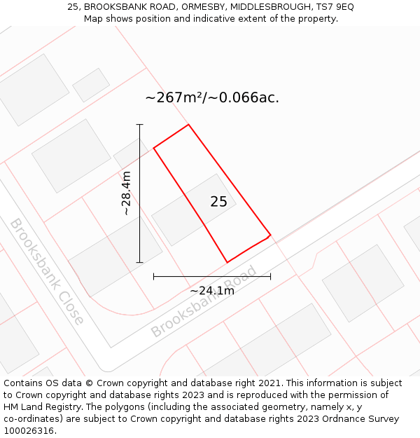 25, BROOKSBANK ROAD, ORMESBY, MIDDLESBROUGH, TS7 9EQ: Plot and title map