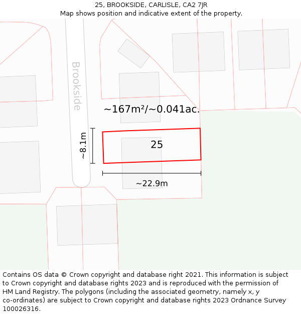 25, BROOKSIDE, CARLISLE, CA2 7JR: Plot and title map