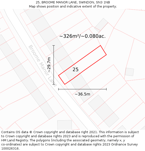 25, BROOME MANOR LANE, SWINDON, SN3 1NB: Plot and title map