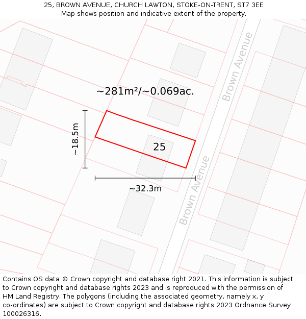 25, BROWN AVENUE, CHURCH LAWTON, STOKE-ON-TRENT, ST7 3EE: Plot and title map