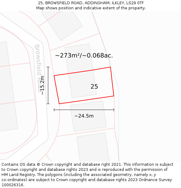 25, BROWSFIELD ROAD, ADDINGHAM, ILKLEY, LS29 0TF: Plot and title map