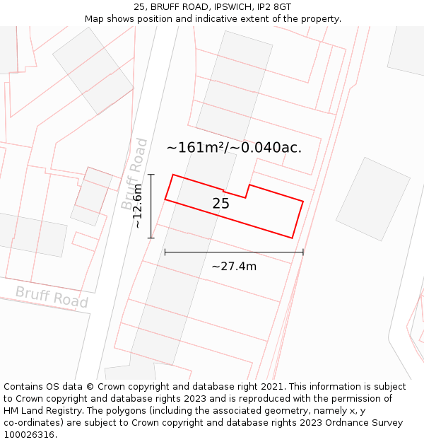 25, BRUFF ROAD, IPSWICH, IP2 8GT: Plot and title map