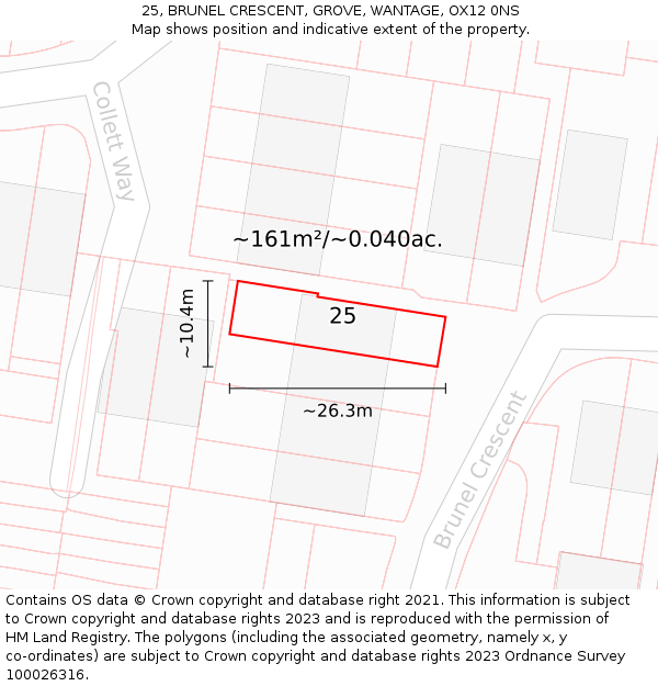 25, BRUNEL CRESCENT, GROVE, WANTAGE, OX12 0NS: Plot and title map
