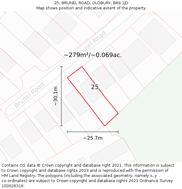 25, BRUNEL ROAD, OLDBURY, B69 1JD: Plot and title map