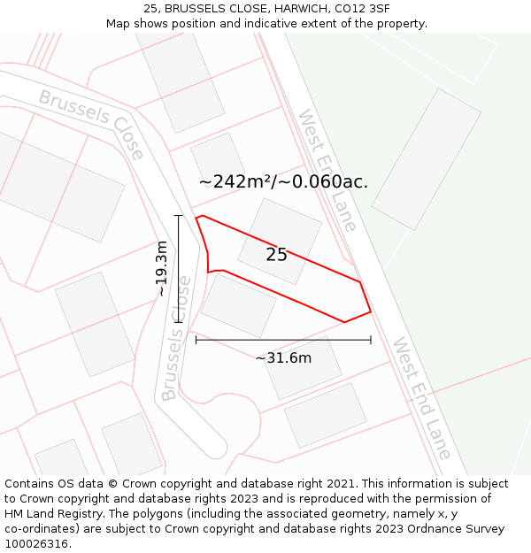 25, BRUSSELS CLOSE, HARWICH, CO12 3SF: Plot and title map