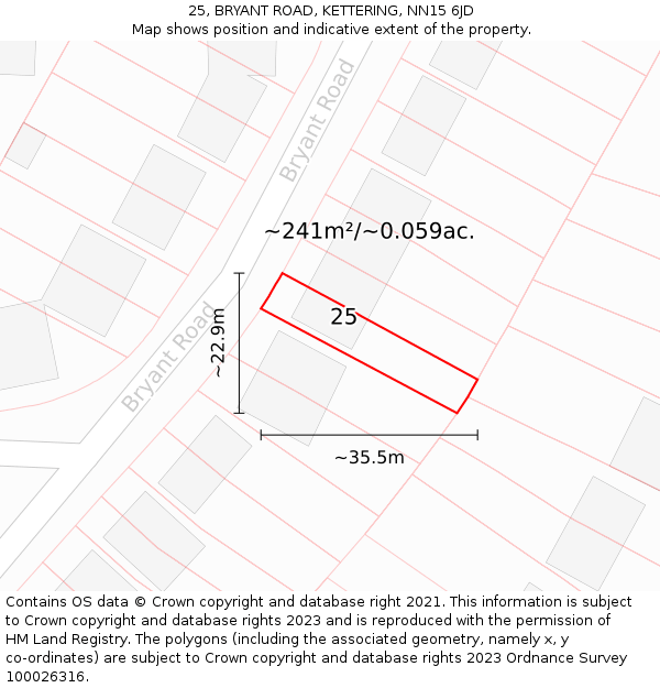 25, BRYANT ROAD, KETTERING, NN15 6JD: Plot and title map