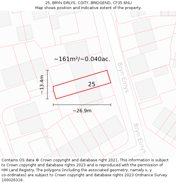 25, BRYN EIRLYS, COITY, BRIDGEND, CF35 6NU: Plot and title map
