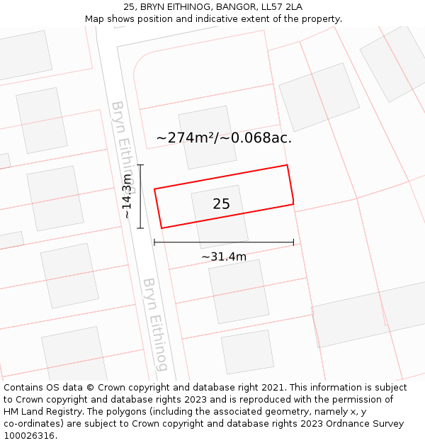 25, BRYN EITHINOG, BANGOR, LL57 2LA: Plot and title map