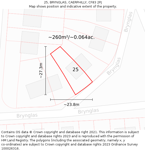 25, BRYNGLAS, CAERPHILLY, CF83 2PJ: Plot and title map