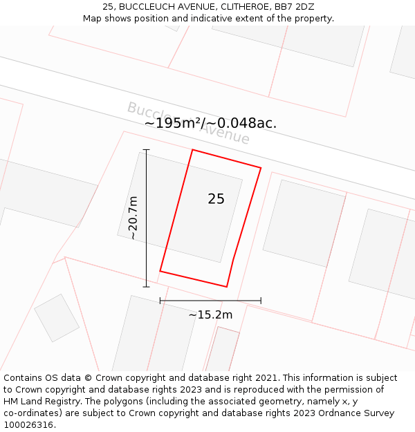 25, BUCCLEUCH AVENUE, CLITHEROE, BB7 2DZ: Plot and title map