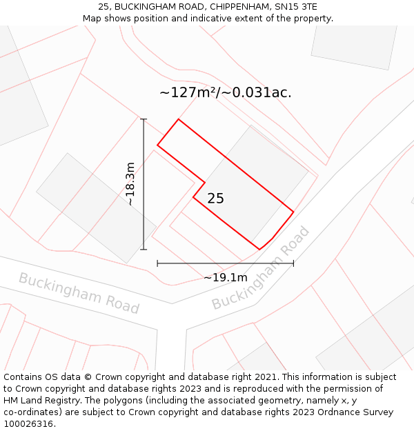 25, BUCKINGHAM ROAD, CHIPPENHAM, SN15 3TE: Plot and title map